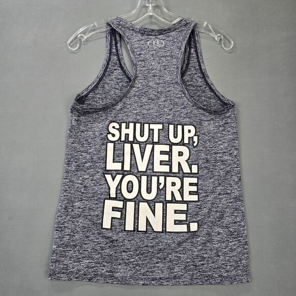 Under Armour Blue Heather Tank Funny Shut Up Graphic Print Scoop Women's Size M - Picture 1 of 6